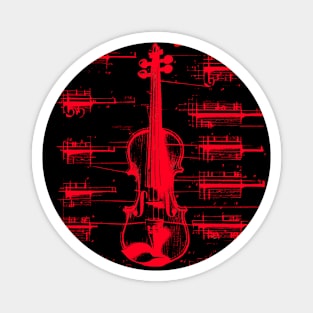 Red  Neon Da Vinci violin blueprint Magnet